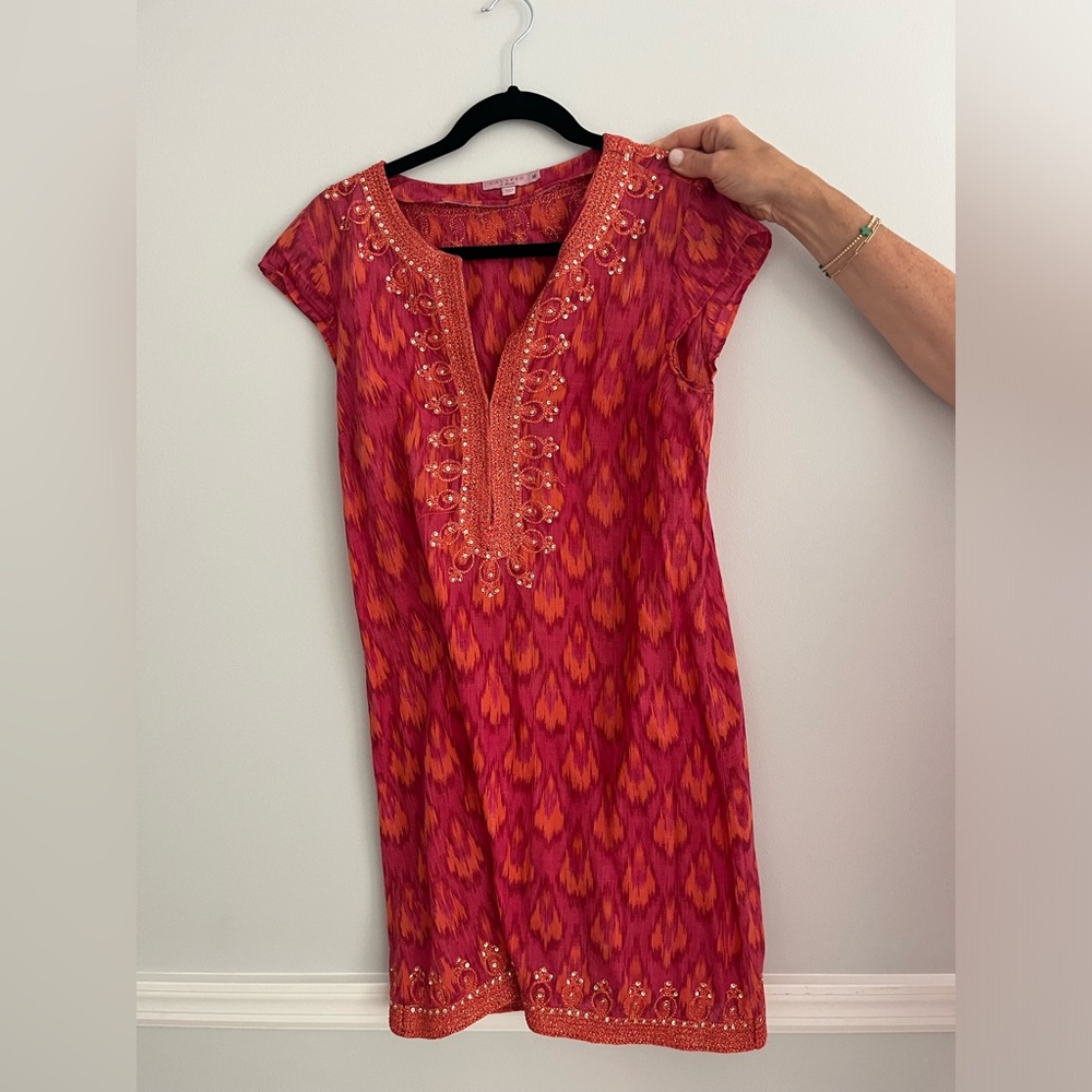 Calypso St. Barth Red and Orange Embroidered Dress